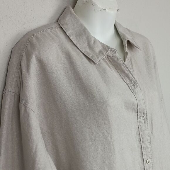James Perse Women Sandy Beige Long Sleeve Button Down Linen Shirt Dress sz L - Picture 3 of 11